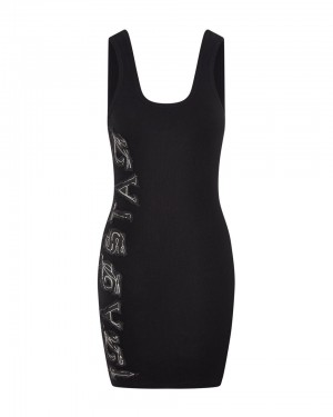 Trapstar Script Denim Applique Tank Dress Saty Damske Čierne Slovensko | Trapstar SK 23690-DBLK
