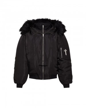 Trapstar Script Fur Hood Bomber Bunda Damske Čierne Slovensko | Trapstar SK 18230-OAZV