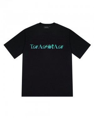 Trapstar Script Print Tricko Panske Čierne Svetlo Tyrkysové Slovensko | Trapstar SK 74851-FLVB